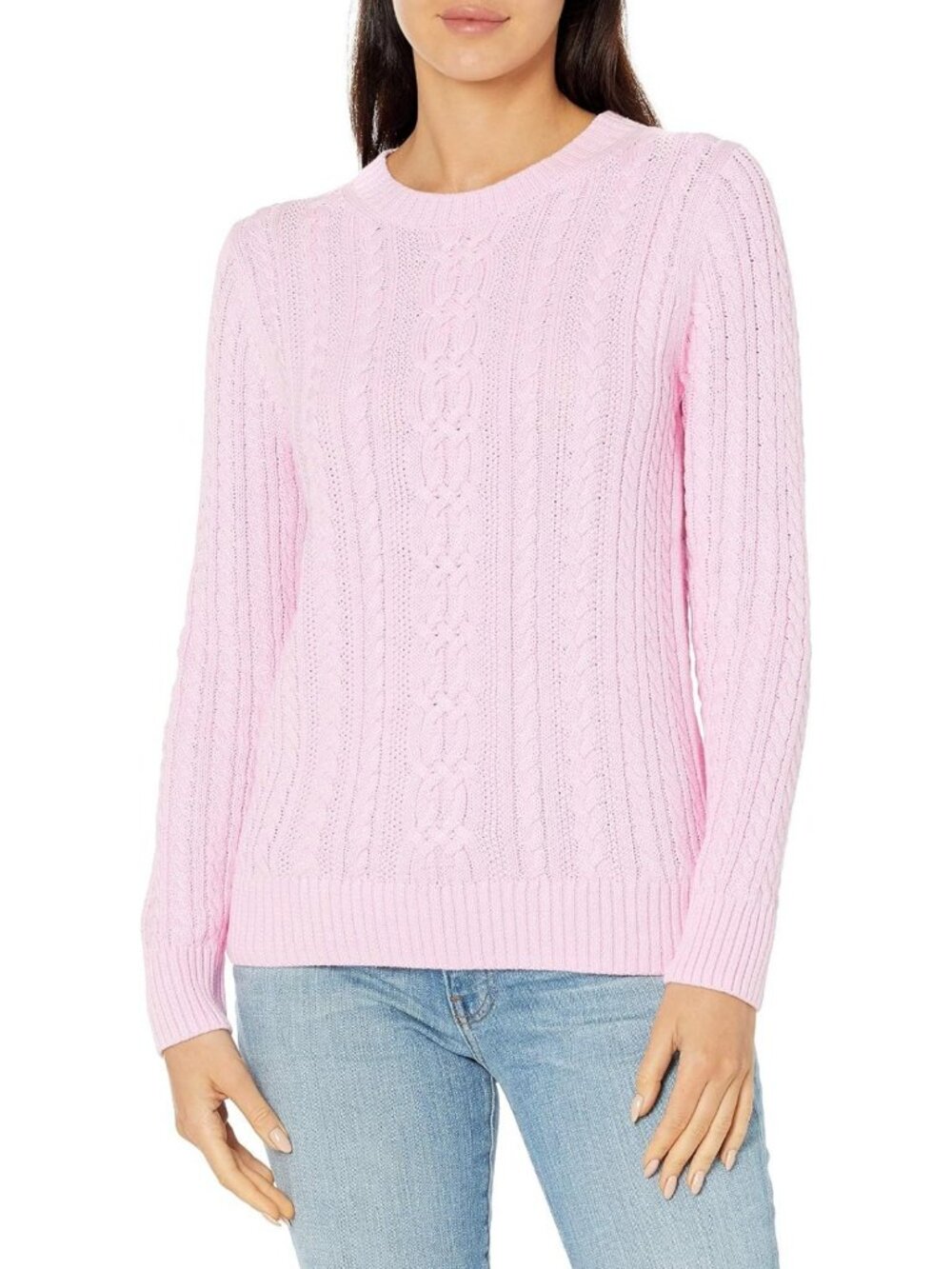 Cozy Women's Soft Cotton Cable Knit Crewneck Sweater - Regular & Plus Size